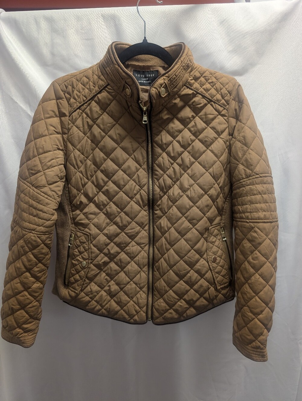 Love Tree Quilted Tan Brown Puffer Jacket